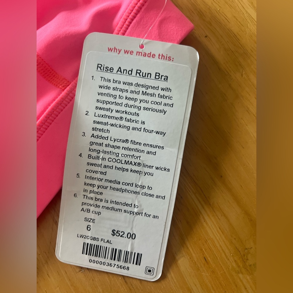 Neon Pink Lululemon Rise and Run Sports Bra - Picture 6 of 7